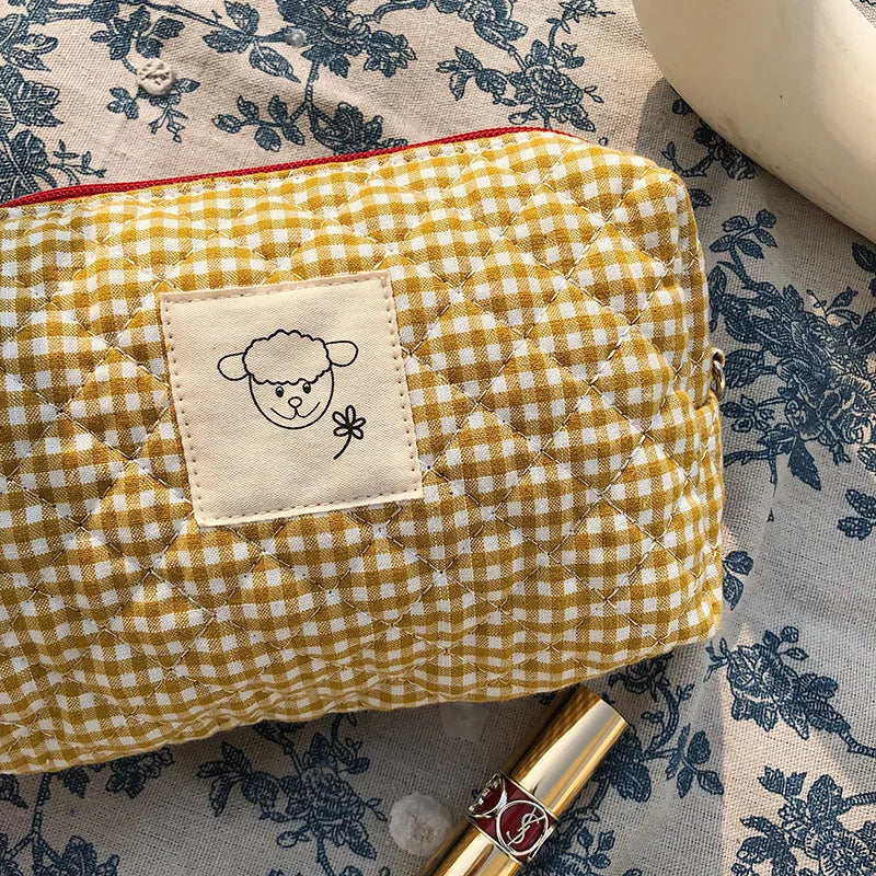 Quilted Cosmetic Bag Portable Makeup Toiletry Bag