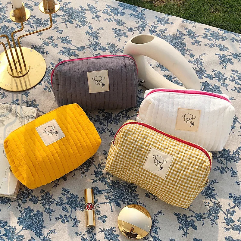 Quilted Cosmetic Bag Portable Makeup Toiletry Bag