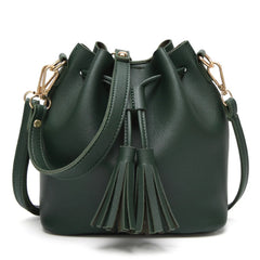 Tassel Drawstring Bucket Bag One Shoulder Messenger Ladies Handbag