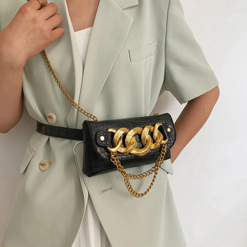 Women Waist Bag Chain Fanny Pack Crossbody Chest Bags Belt Bag
