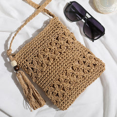 Summer Tassel Rattan Crossbody Bag