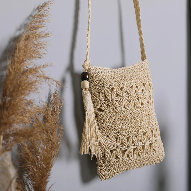 Summer Tassel Rattan Crossbody Bag