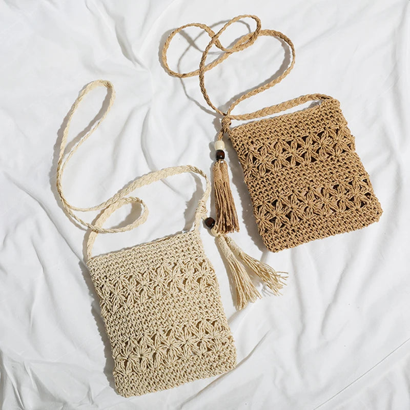 Summer Tassel Rattan Crossbody Bag