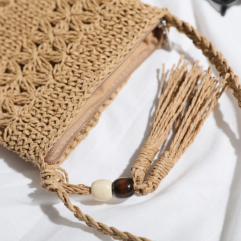 Summer Tassel Rattan Crossbody Bag