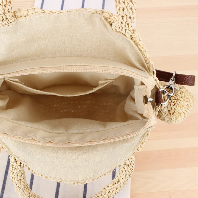 Summer Women Round Ball Bag Rattan Woven Shoulder Messenger Straw Bag