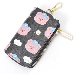 Bear Print Women Key Holder Wallet Chain Zipper PU Leather Organizer Case