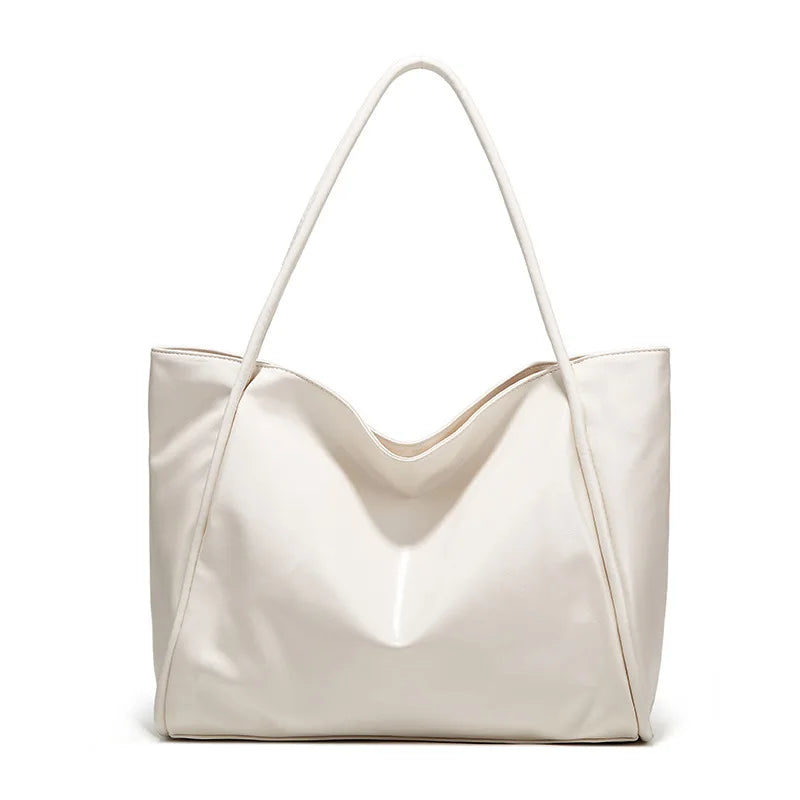 Solid Women's Leather Shoulder Tote Bag - High Capacity