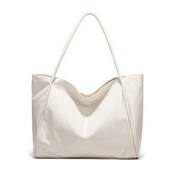 Solid Women's Leather Shoulder Tote Bag - High Capacity