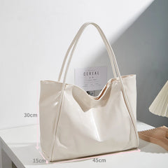 Solid Women's Leather Shoulder Tote Bag - High Capacity