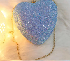 Heart Shaped Bling Messenger Bag with Chain