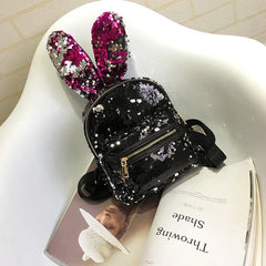 Sequins Backpack Big Rabbit Ears Double Shoulder Bag Women Mini Backpack