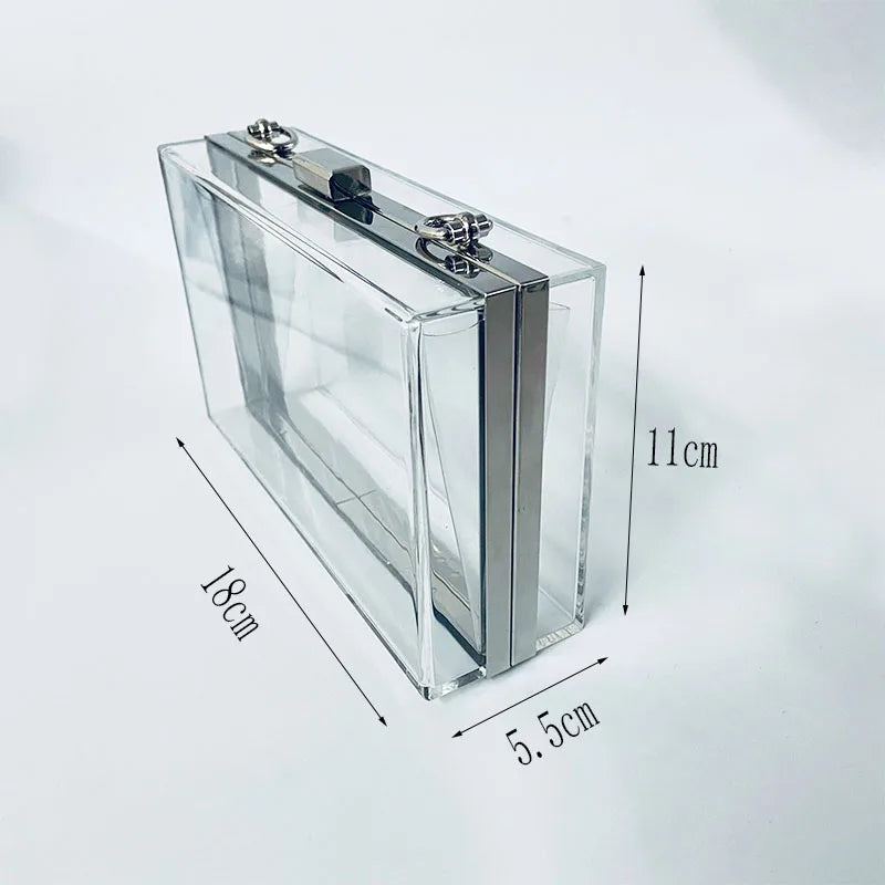 Acrylic Shoulder Bag Small Square Casual Clutch Silver Frame