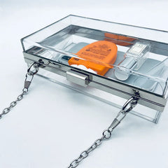 Acrylic Shoulder Bag Small Square Casual Clutch Silver Frame