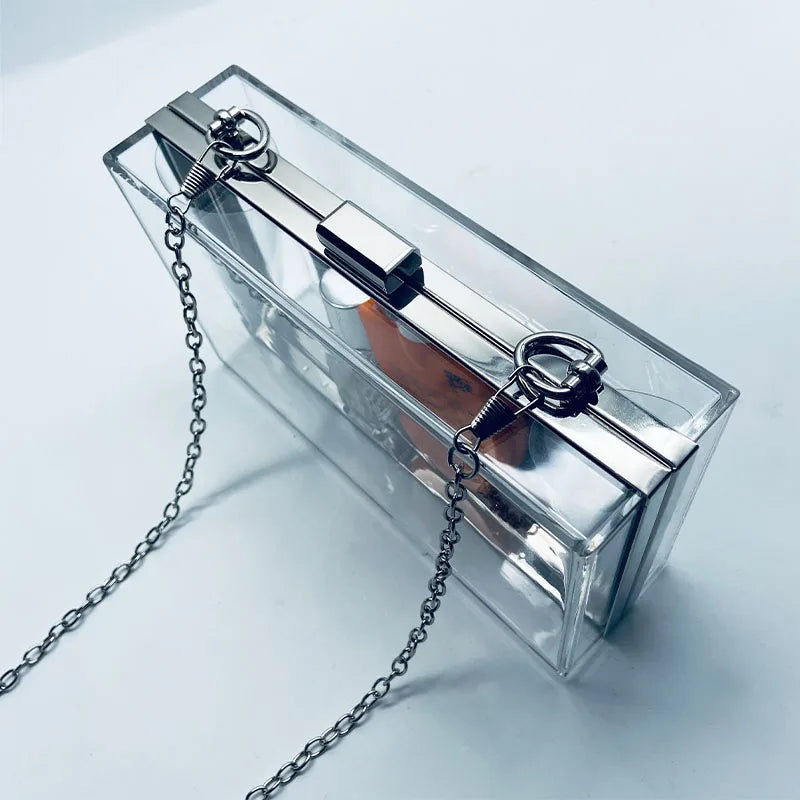 Acrylic Shoulder Bag Small Square Casual Clutch Silver Frame
