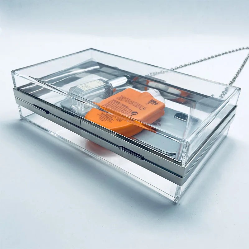 Acrylic Shoulder Bag Small Square Casual Clutch Silver Frame