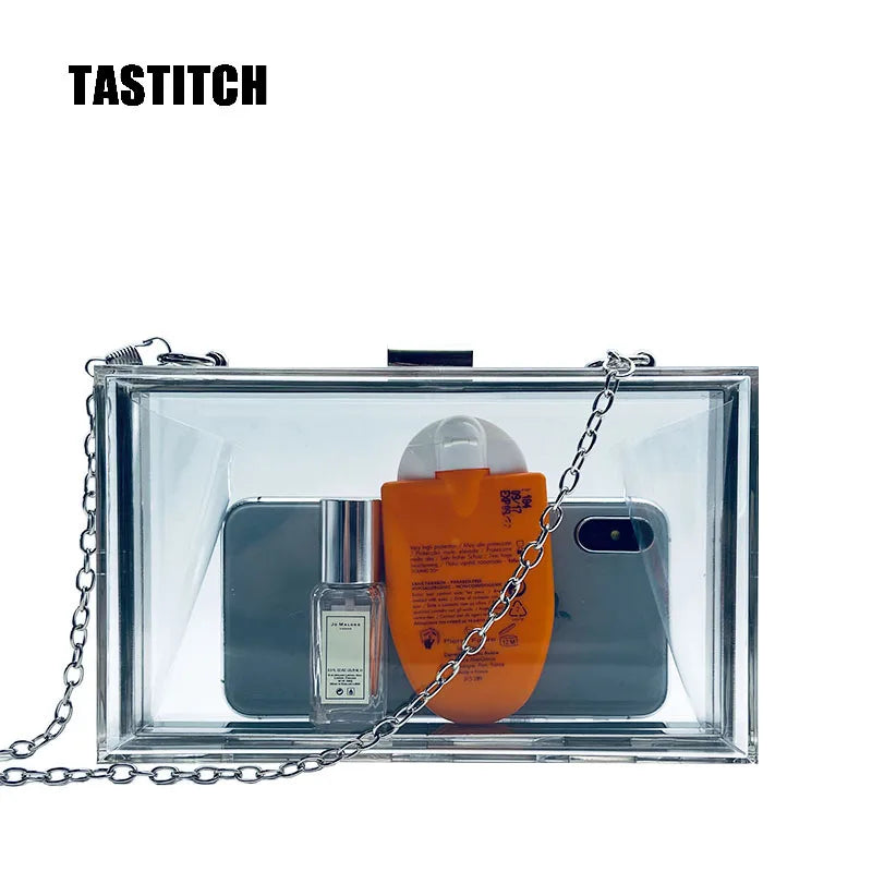 Acrylic Shoulder Bag Small Square Casual Clutch Silver Frame
