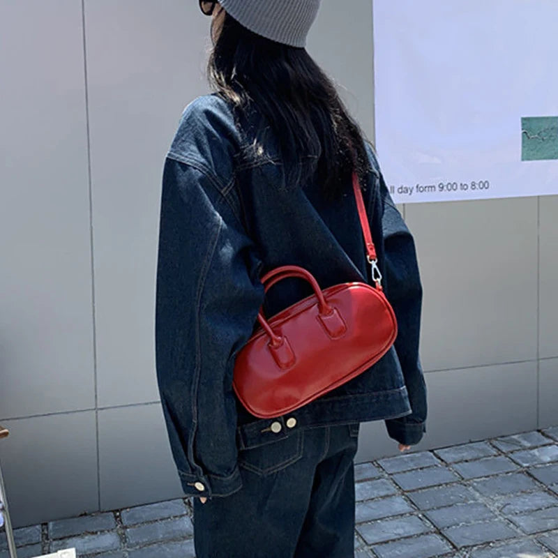 Red Vintage Top Handle Crossbody Shoulder Bag