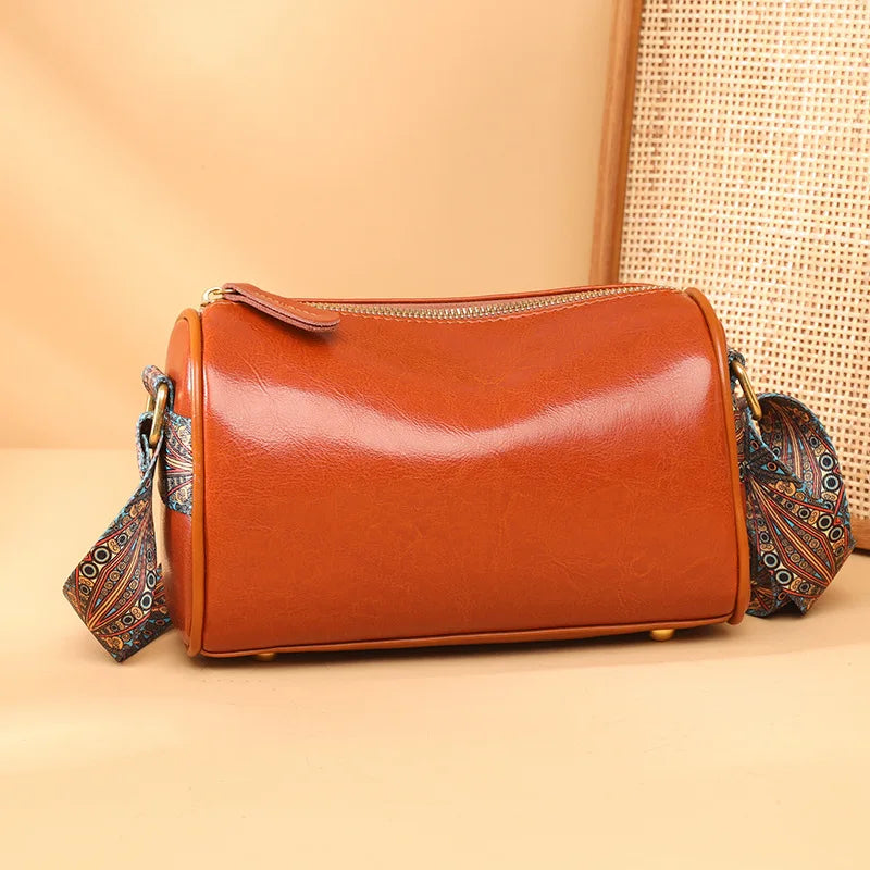 Vintage Leather Sling Messenger Bag for Women