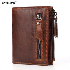 Cow Leather wallet RFID Men's short wallet Zipper bag Vintage Man Purse