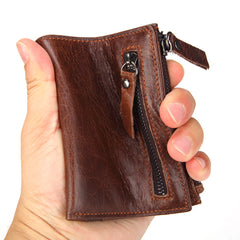 Cow Leather wallet RFID Men's short wallet Zipper bag Vintage Man Purse