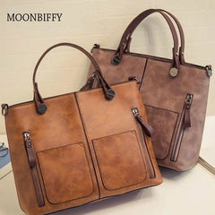 Vintage Lady Handbags Women Shoulder Bags Double Pocket Tote Bags