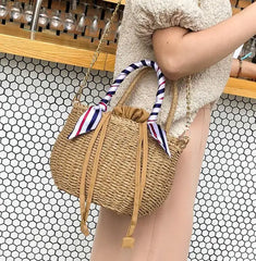 Straw Woven Beach Handbag Bucket One Shoulder Messenger Bag