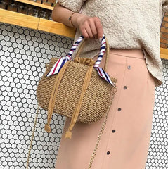 Straw Woven Beach Handbag Bucket One Shoulder Messenger Bag