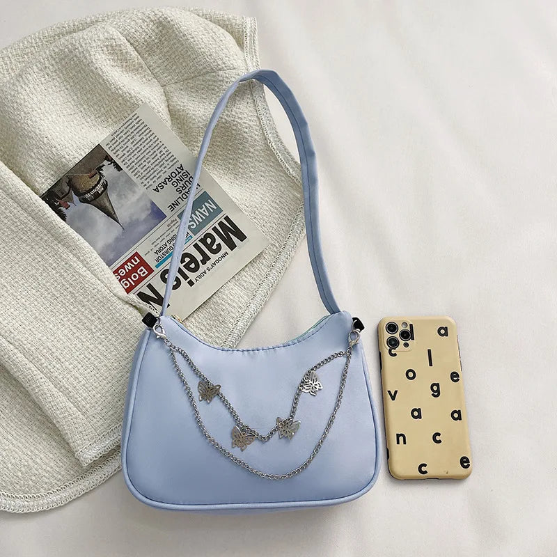 Solid Nylon Women's Shoulder Bag Ladies Handbag Girls Purse