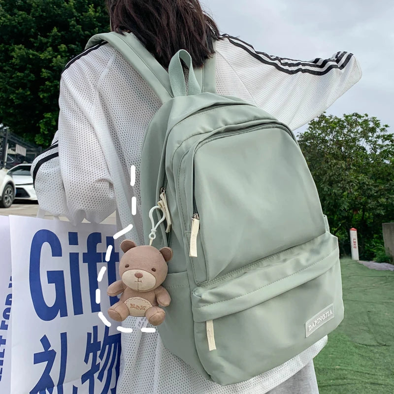 Candy Double Zipper Women Backpack Waterproof Nylon School Bag