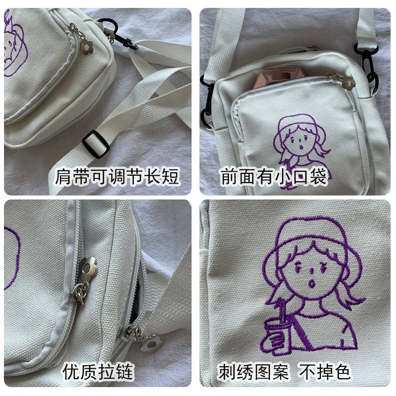 Japanese Style Canvas Messenger Bag for Women
