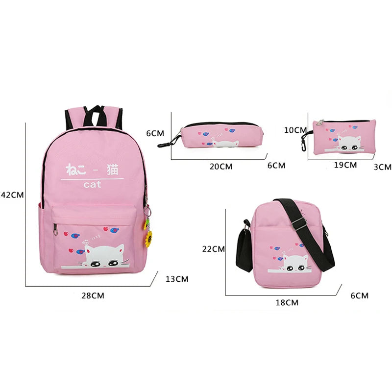 Canvas Children Bags Large-capacity Kids School Bag Cat Knapsack