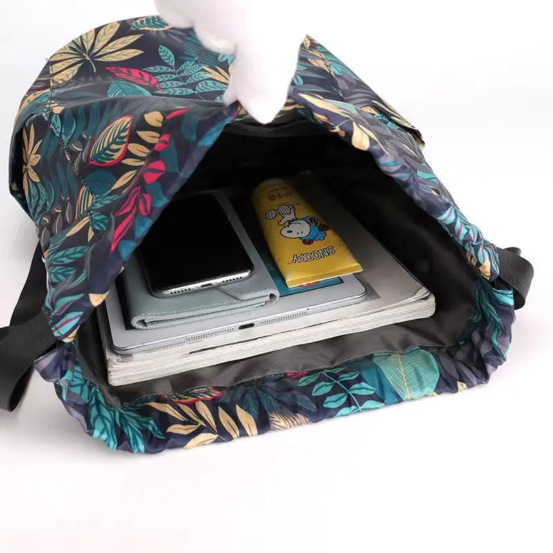 Floral Drawstring Backpack Lightweight Large-Capacity Bag