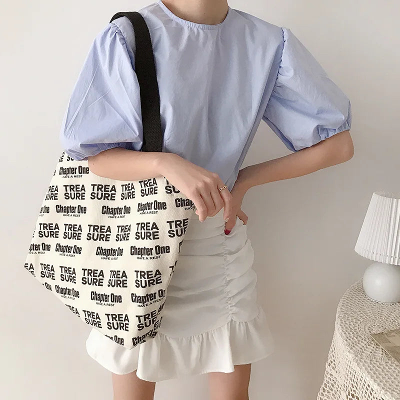Large Capacity Shoulder Bag INS Letters Canvas Shopping