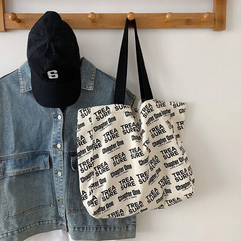 Large Capacity Shoulder Bag INS Letters Canvas Shopping