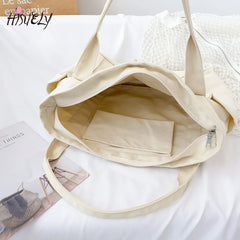 Canvas Multi-pockets Zipper Handbag for Student School Teacher Leisure Tote