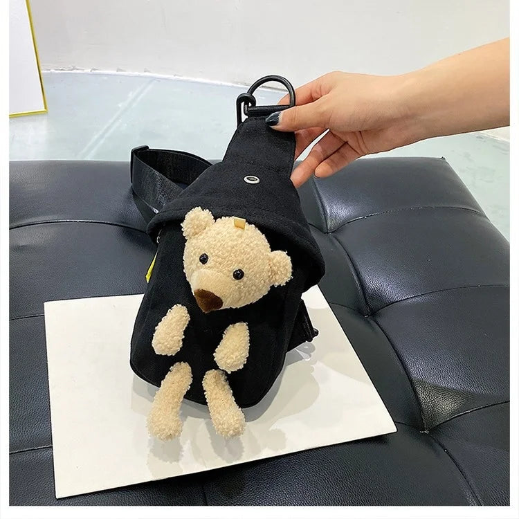 Cartoon Bear Women's Canvas Shoulder Bag Sports Bag