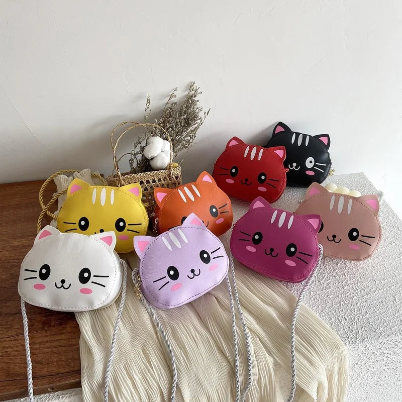 Cat Kids Mini Handbag Girls PU Leather Small Shoulder Crossbody Bag