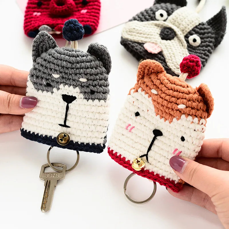 Cartoon Dog Key Case Hand-woven Wool Key Chain