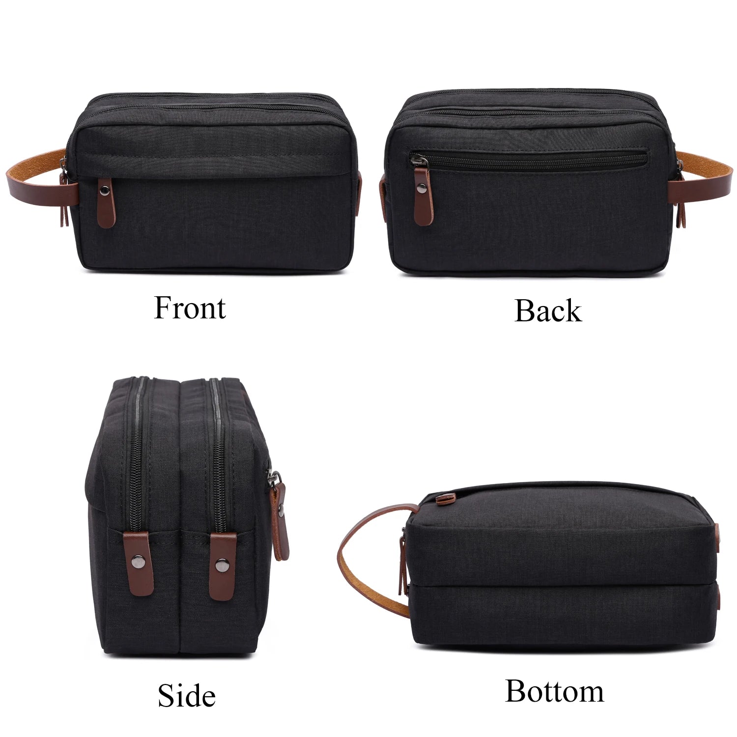 Canvas Cosmetic Bag with Leather Handle Travel Toiletry Organizer