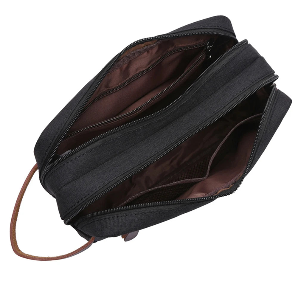 Canvas Cosmetic Bag with Leather Handle Travel Toiletry Organizer