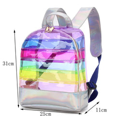 Casual Clear Backpack Rainbow Stripe Bags PVC Transparent Contrast