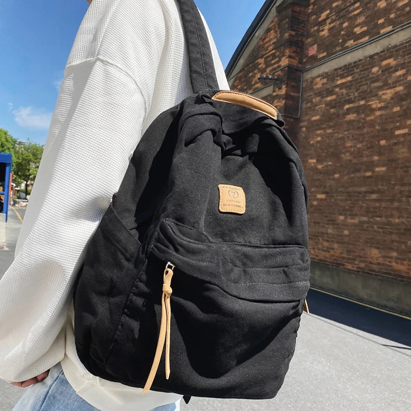 Canvas Green Laptop Student Bag Women Men College Bag Backpack