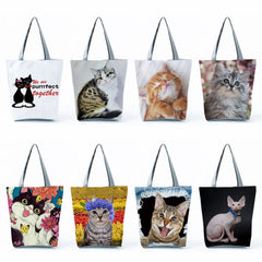 Foldable Cat Print Shoulder Travel Beach Bag