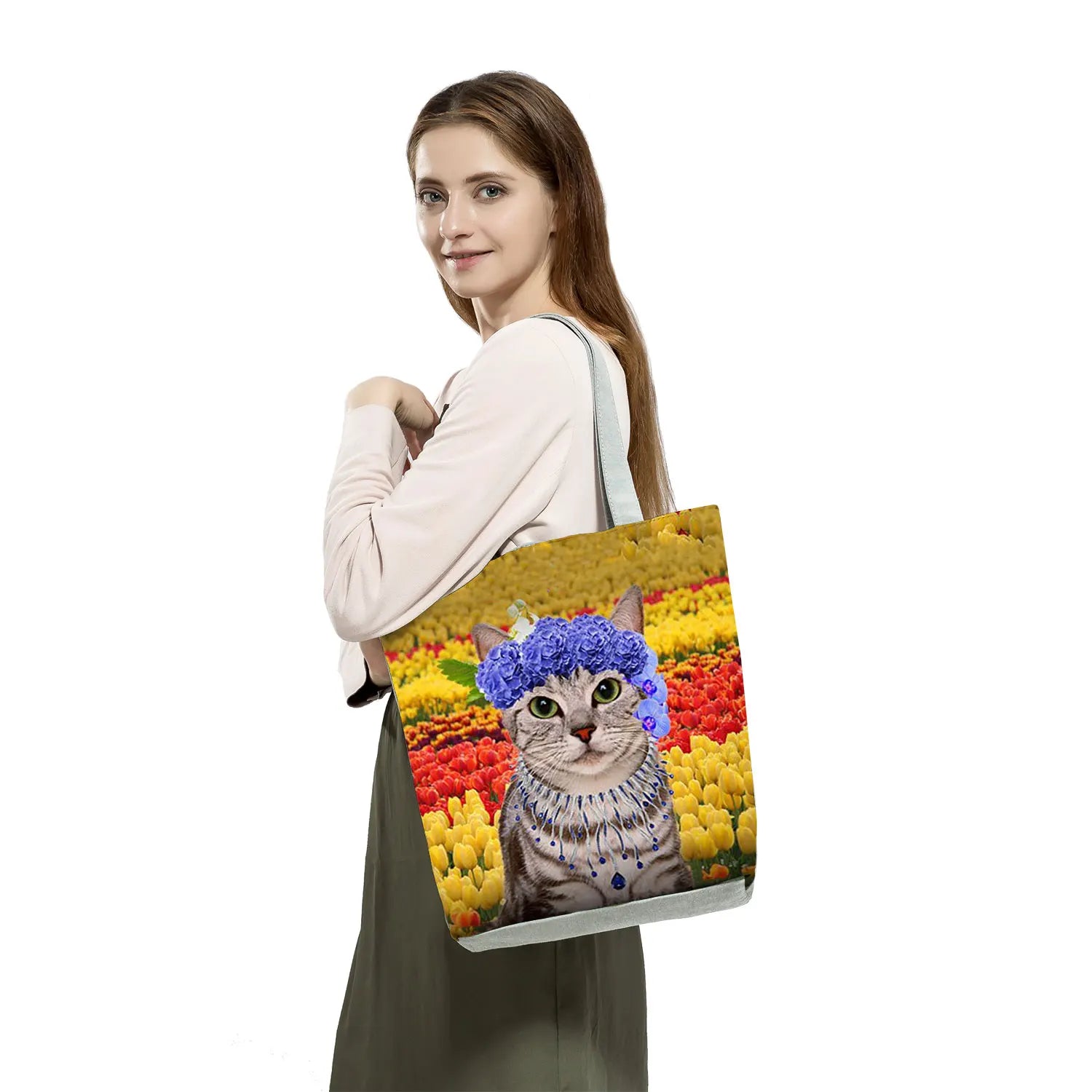 Foldable Cat Print Shoulder Travel Beach Bag