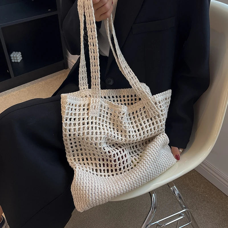Casual Hollow Knitted Large-Capacity Women's Shoulder Tote Handbag