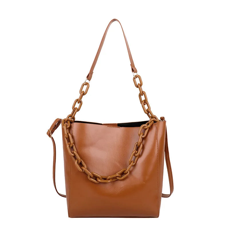 Casual Large Capacity Women Tote Shoulder Bag PU Leather Ladies Bucket Handbag