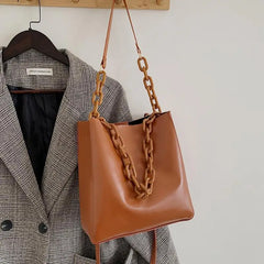 Casual Large Capacity Women Tote Shoulder Bag PU Leather Ladies Bucket Handbag