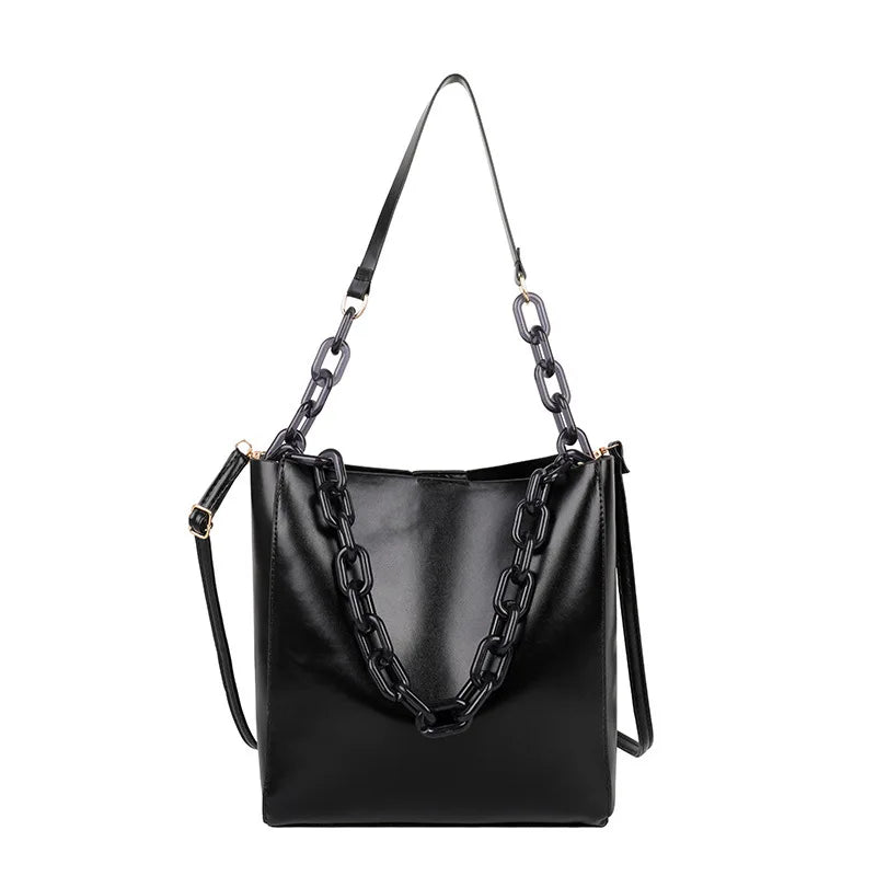 Casual Large Capacity Women Tote Shoulder Bag PU Leather Ladies Bucket Handbag