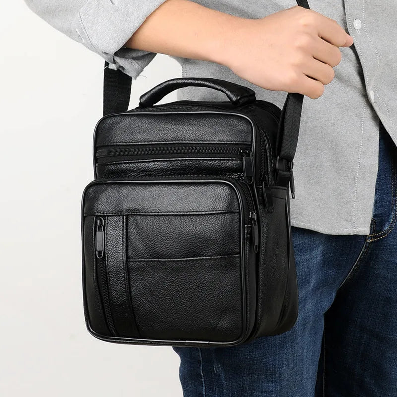 Men's Split Leather Mini Crossbody Bag Business Small Shoulder Messenger Bag
