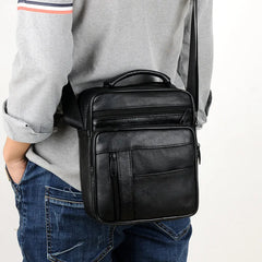 Men's Split Leather Mini Crossbody Bag Business Small Shoulder Messenger Bag